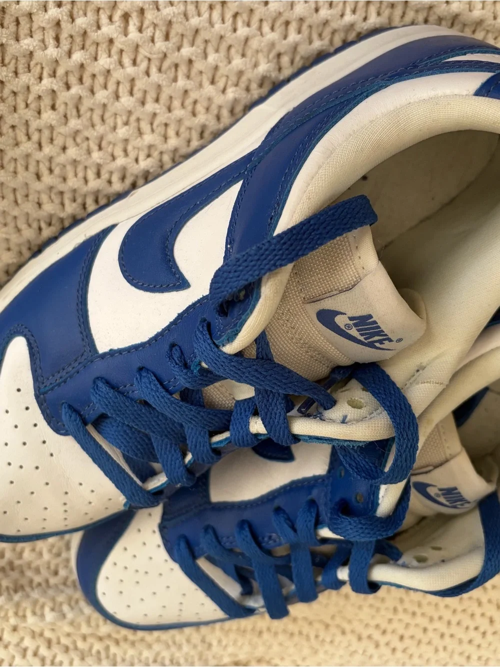 Nike White and Blue Low-Top Dunk Style Sneakers boys size 6.5